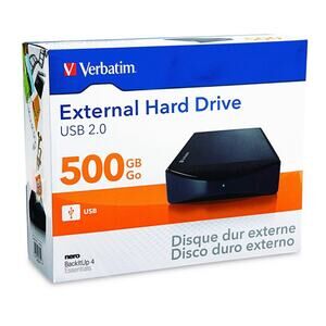 VERBATIM USB 2.0 500GB GO External Hard Drive Includes CMS Backup Software New